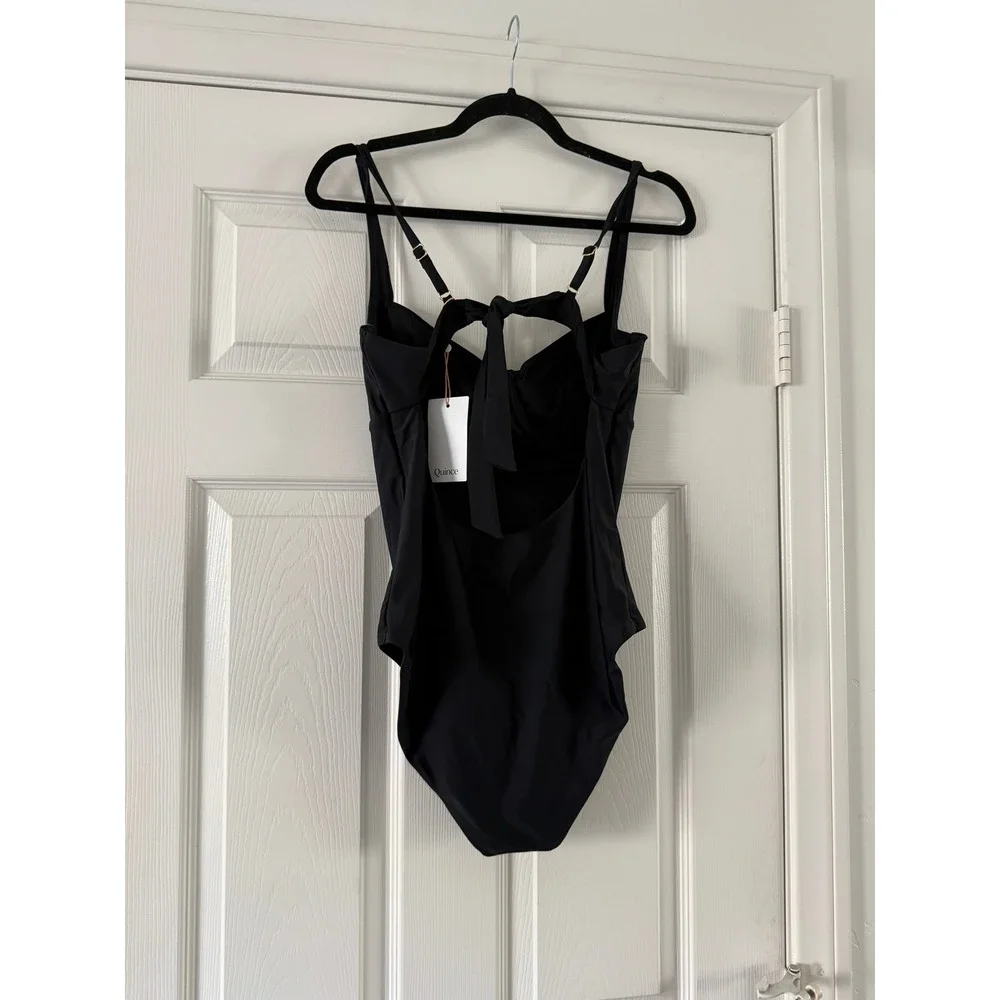 quince italian underwire one-piece bathing suit in black, women size x-large xl